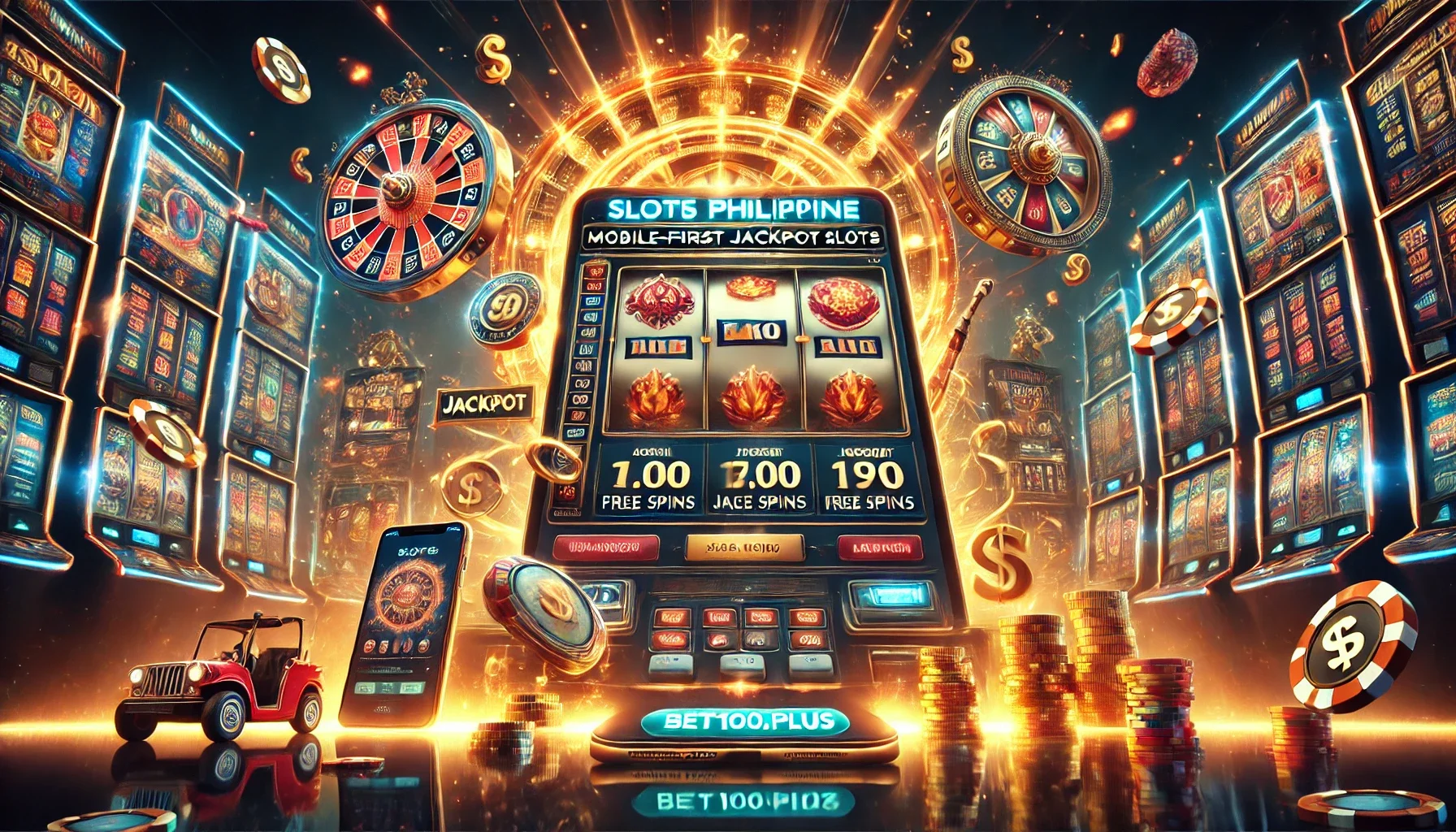 bet100.plus banner na nagpapakita ng online slots Philippines